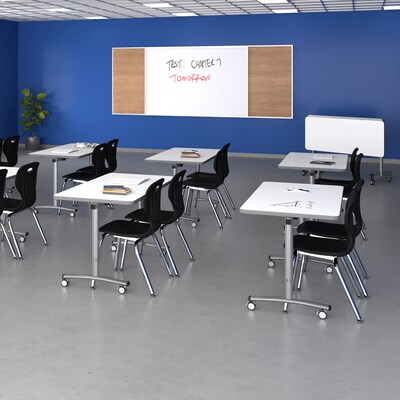 Correll 60"W x 30"D Adjustable Foldable Rectangular Training Room Table, Laminate, With Wheels, Frosty White (FTS3060DE801413)