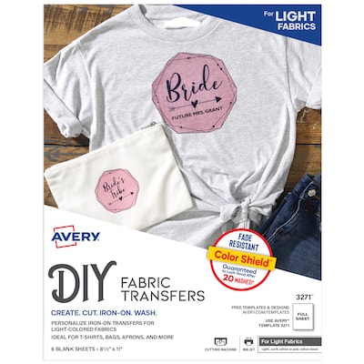 Avery Printable Heat Iron On Transfer Paper for Light Fabrics, 8 1/2 x 11 (3271)