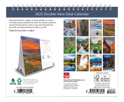 2025 BrownTrout National Parks 7.5 x 6 Monthly Double-View Easel Desk Calendar, (9781975478469)