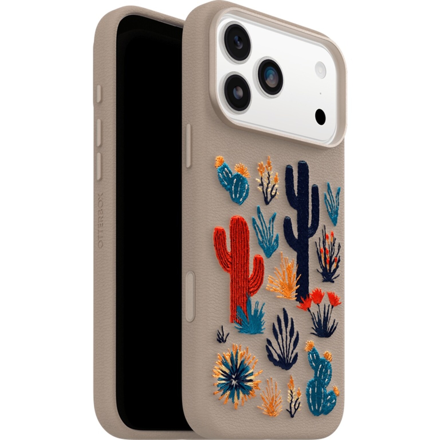 OtterBox Symmetry Cactus Leather Embroidery MagSafe Phone Case for iPhone 17 Pro Max, Shock Absorbing, Cactus Garden (77-98776)