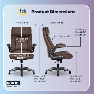 Serta Torrington Ergonomic Polyurethane Big & Tall Chair, 400 lb. Capacity, Dark Walnut Brown (52399-DBRN)
