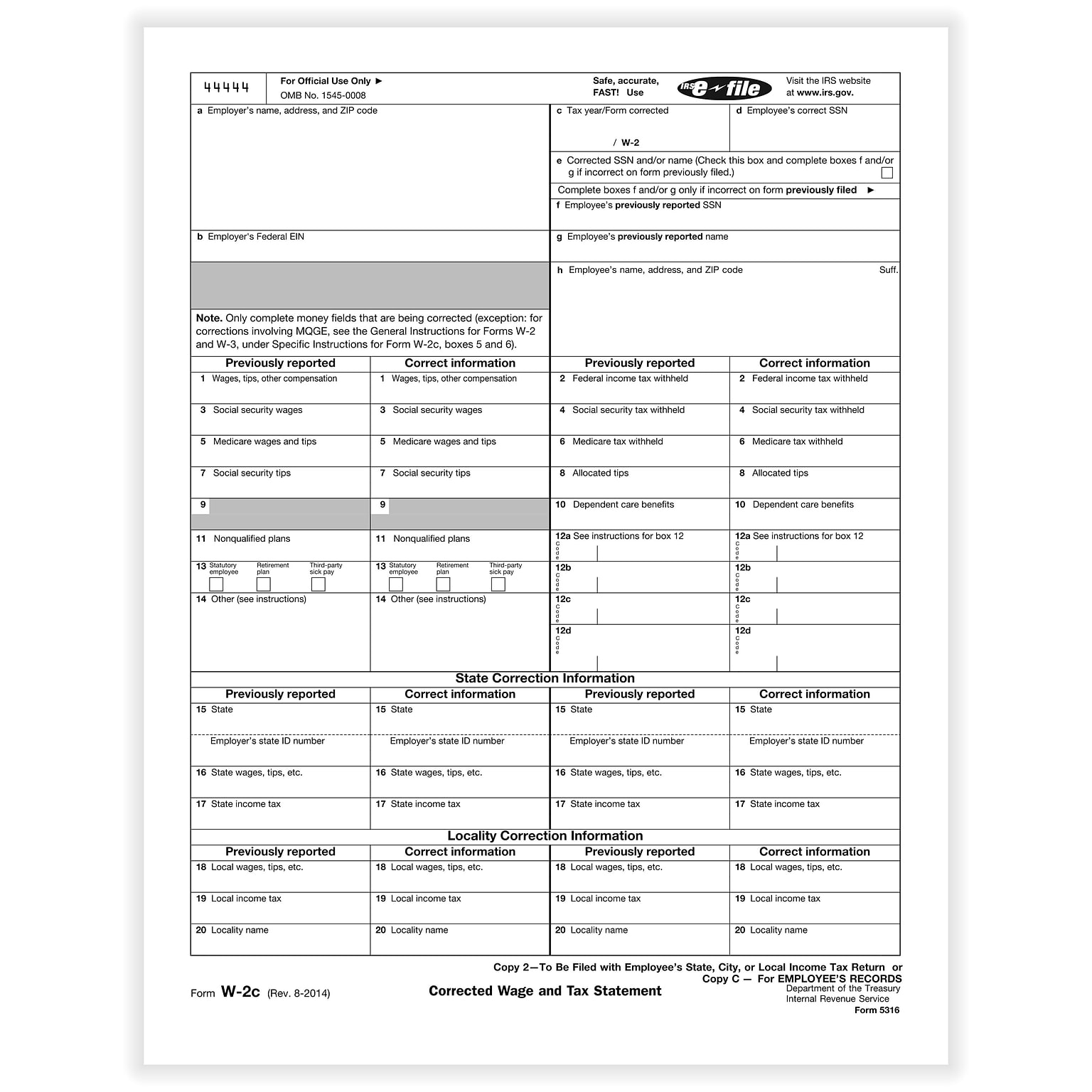 ComplyRight 2023 W-2C Tax Form, 1-Part, Copy 2/C, 50/Pack (531650)