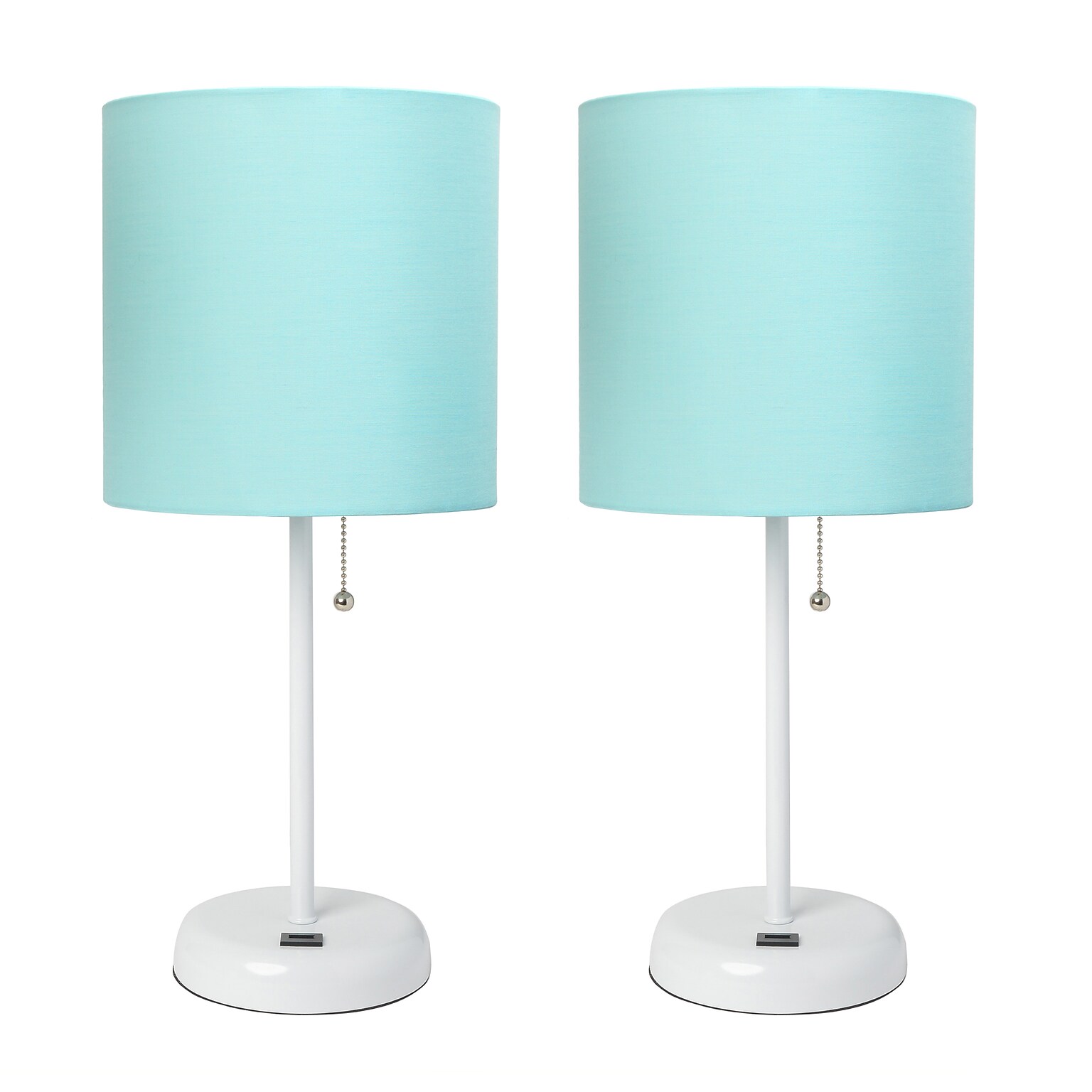 Creekwood Home Oslo 19.5 LED Table Lamp with USB Port, White Base/Aqua Shade, 2/Set (CWT-2011-AW-2PK)