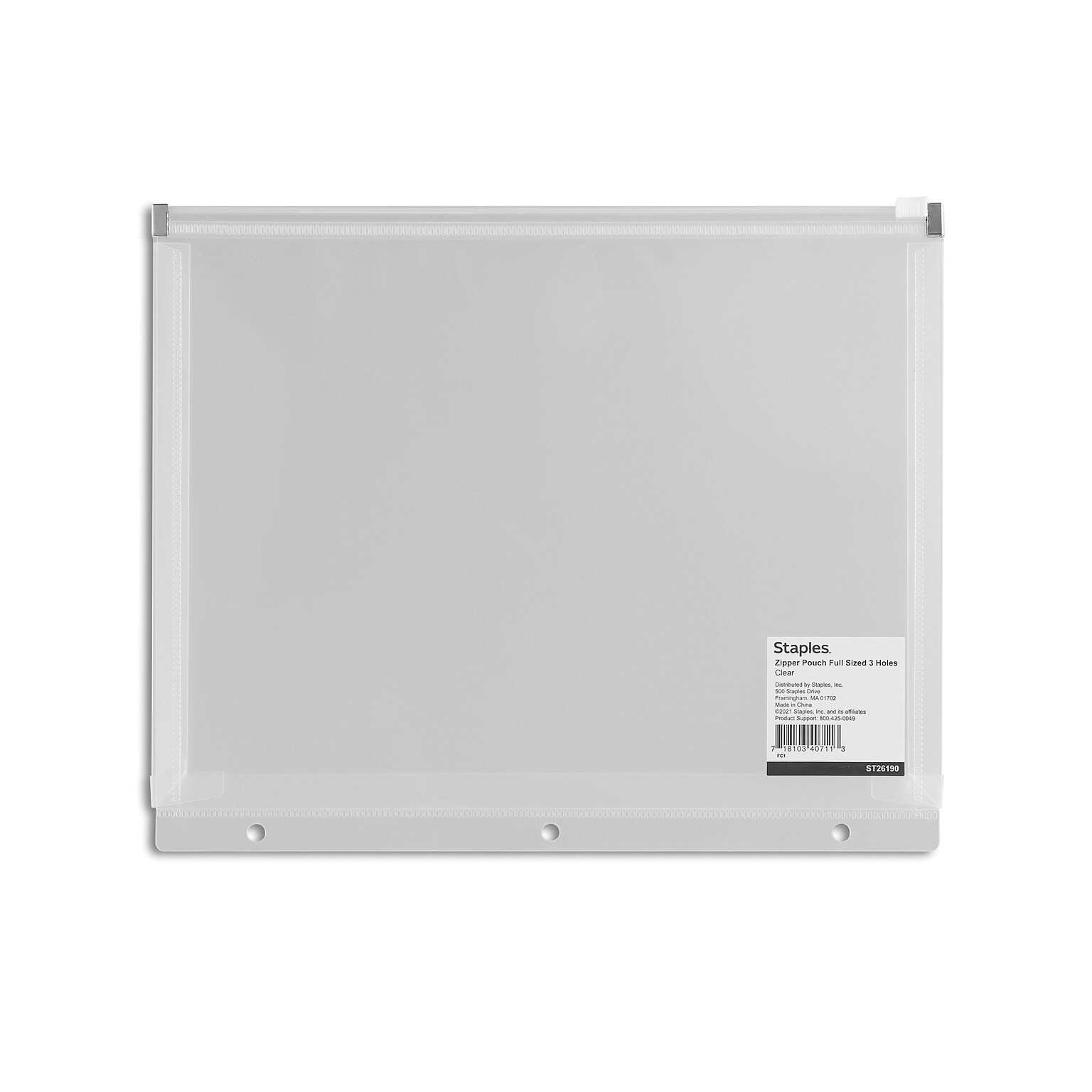 Staples Poly Zipper Pouch, 3-Hole Punched, Clear (ST26190-CC)