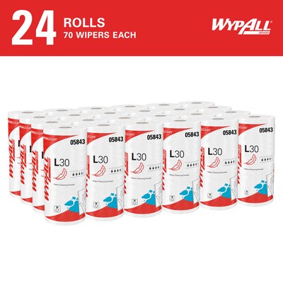 WypAll GeneralClean L30 Durable Fibers Cleaning Wipers, 11 x 10.4, White, 70 Sheets/Roll, 24/Carto