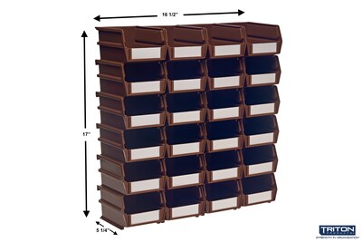 Triton Products LocBin Stackable Storage Bin, 3 x 4.12x 5.37, Brown, 24/Pack (3-210BR)