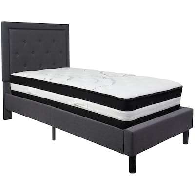 Flash Furniture Roxbury Tufted Upholstered Platform Bed in Dark Gray Fabric with Pocket Spring Mattr