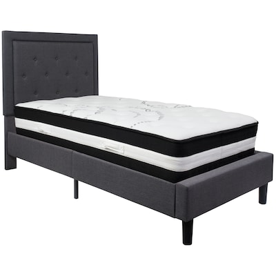 Flash Furniture Roxbury Tufted Upholstered Platform Bed in Dark Gray Fabric with Pocket Spring Mattress, Twin (SLBM29)