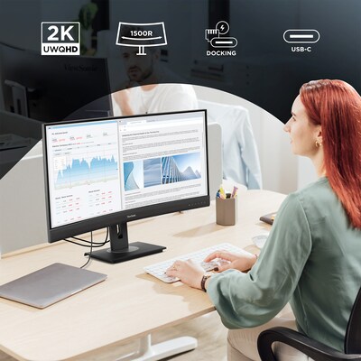 ViewSonic 34 Curved 4K UWQHD 100Hz LCD Monitor, Height Adjustable, Docking Station, Black (VG3456CA)