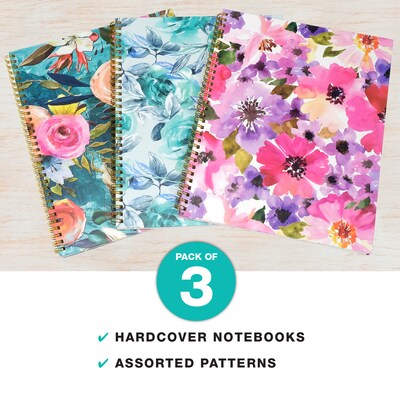 Global Printed Products 1-Subject Notebooks, 8.5x11, College Ruled, 120 Sheets, Floral, 3/Pack (GP