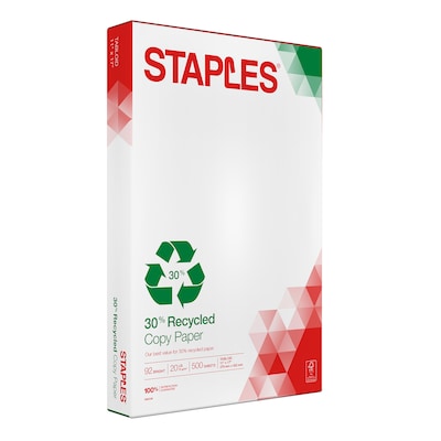 Staples 30% Recycled 11 x 17 Copy Paper, 20 lbs., 92 Brightness, 500/Ream (112390)