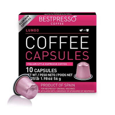 Bestpresso Lungo Blend Coffee Capsules, Dark Roast, 10/Box (BST10425)