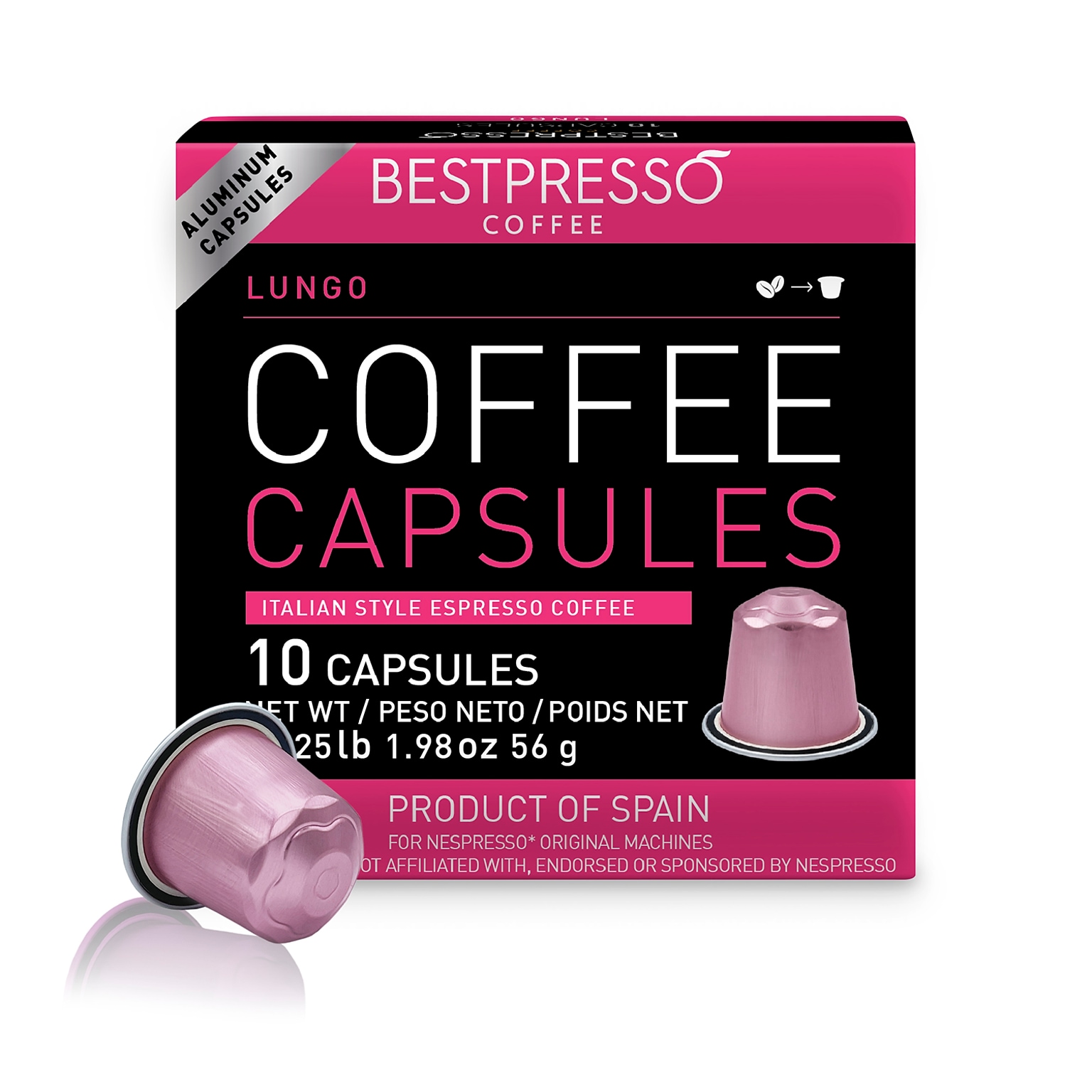 Bestpresso Lungo Blend Coffee Capsules, Dark Roast, 10/Box (BST10425)