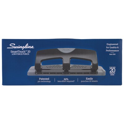 Swingline® SmartTouch™ Low Force 3-Hole Punch, 20 Sheet Capacity, Black/Gray (A7074133)