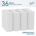 Scott Essential Recycled Coreless Toilet Paper, 2-ply, White, 1000 Sheets/Roll, 36 Rolls/Case (04007