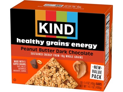 KIND Healthy Grains Gluten Free Peanut Butter Dark Chocolate Energy Bar, 1.4 oz., 10 Bars/Box (67075)