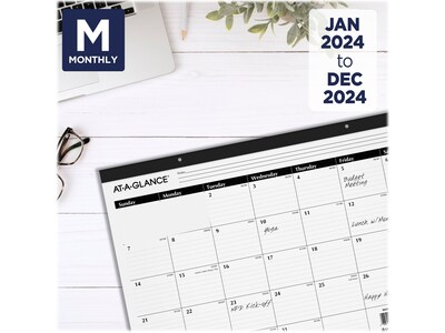 2024 AT-A-GLANCE 24 x 19 Monthly Desk Pad Calendar, White/Black (SK30-00-24)