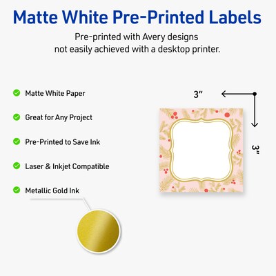 Avery Square Multipurpose Labels, 3 x 3, White, 60/Pack (19479370473)