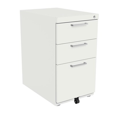 Safco Ready Free-Standing 3-Drawer File Cabinet, Letter Size, Lockable, 27.5H x 15W x 22.5D, White (REYPEDFS22BBFWHIT6S)