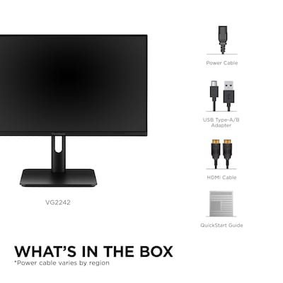 ViewSonic Ergonomic 22" FHD 120Hz LCD Monitor, Adjustable, Universal Docking Station, Black (VG2242)