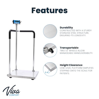 Viva Comfort ME904 Bariatric Scale with Wheels, 660 lbs. Capacity, Silver (ADI904-05-MK)