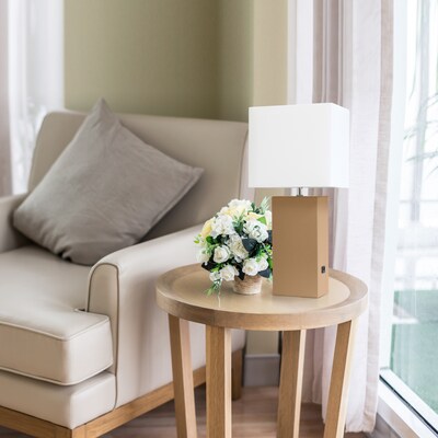 Lalia Home Lexington 21" Modern Bedside Table Lamp, White Rectangular Fabric Shade, Feit LED Bulb, Beige (LHT-3012-BG-LB)