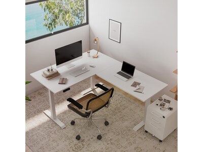 FlexiSpot E7 76"W Electric L-Shaped Adjustable Standing Desk, White (E7LW557624WHT)
