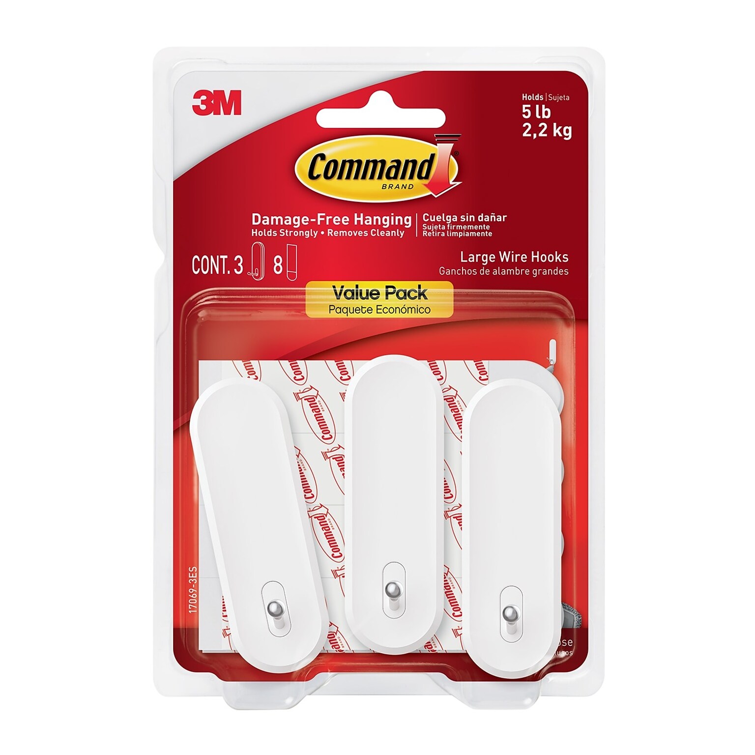 Command Large Hook, 5 lb., White, 3/Pack (170693ES)