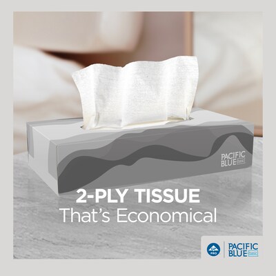 Pacific Blue Basic Facial Tissue, 2-ply, 100 Tissues/Box, 30 Boxes/Pack (47410)