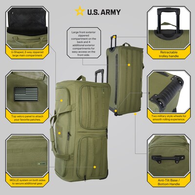 U.S. Army ROMEO 36 Polyester Telescoping Travel Duffel with Wheels, Tactical Green (USLROM36GRN)