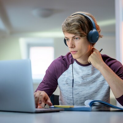 JVC Foldable On-Ear Headphones with Microphone, Blue (HA-S33UC)