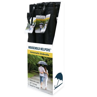 Household Helpers Premium Automatic Opening Travel Umbrella Shelf Display, Black, 6/Pack, 6 Packs/Carton (16628)