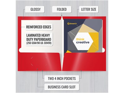 Better Office Glossy 2-Pocket Portfolio Folder, Red, 25/Pack (80183-25PK)