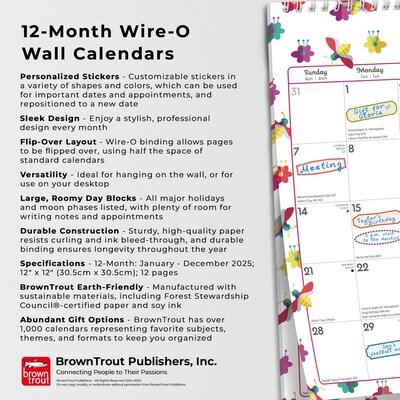 2025 BrownTrout Busy Bees 12" x 12" Monthly Square Wire-O Wall Calendar (9781975478520)