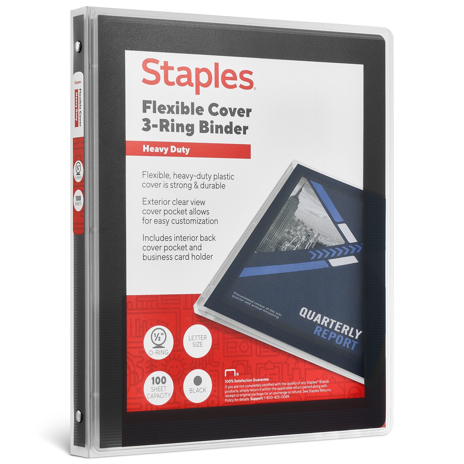 Staples Heavy Duty 1/2 3-Ring Flexible Poly Binders, Black (ST62606)