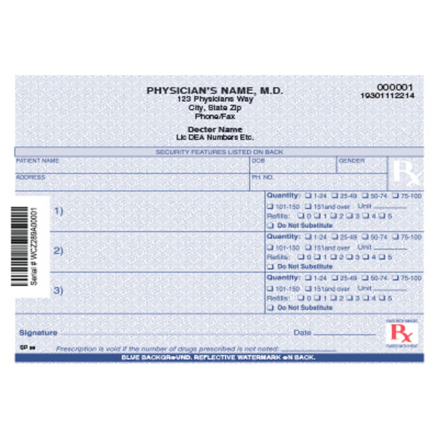 Medical Arts Press® California Controlled Substance Multi-Prescription Style; 1 Part, Horizontal