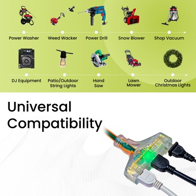 GoGreen Power 25' Indoor/Outdoor Extension Cord, 3-Outlet, 14 AWG, Orange (GG-15125)
