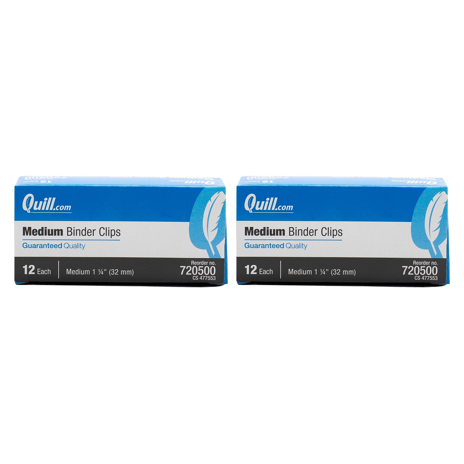 Two Each Quill Brand® Medium Binder Clips, 5/8 Capacity, 12/Box (720500-QCC)