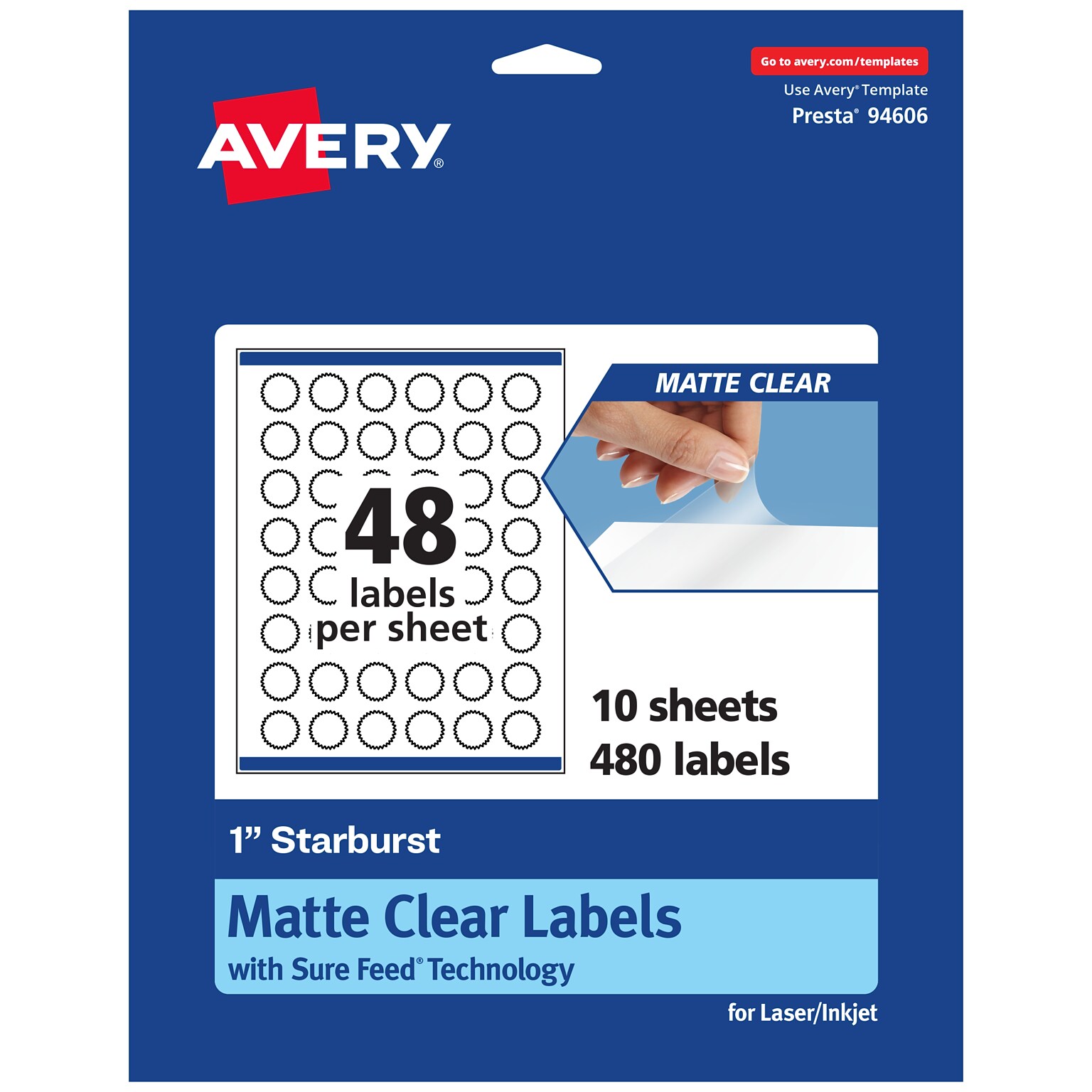 Avery Laser/Inkjet Burst Multipurpose Labels, 1, Clear, 480/Pack (94606)