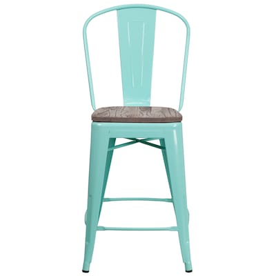Flash Furniture Blake Contemporary Metal Vertical Back Counter Height Stool, Mint Green, 4-Pieces/Pack (4ET353424MINTW)