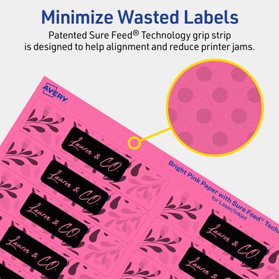 Avery Rectangle Laser/Inkjet Multipurpose Labels, 1" x 4", Bright Pink (200/Pack)