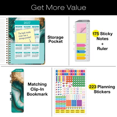 2026 Global Printed Products 8.5 x 11 Weekly & Monthly Planner, Paperboard Cover, Teal Gold Marble (FSHN-CY26-8511-54)
