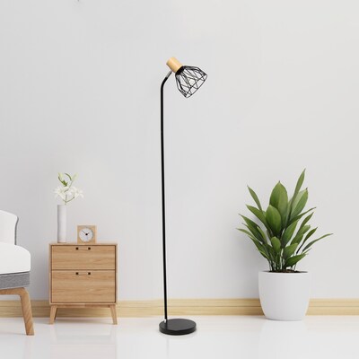 Simple Designs Farmhouse Fusion 55.91" Floor Lamp with Round Shade, Black (LF2019-BLK)