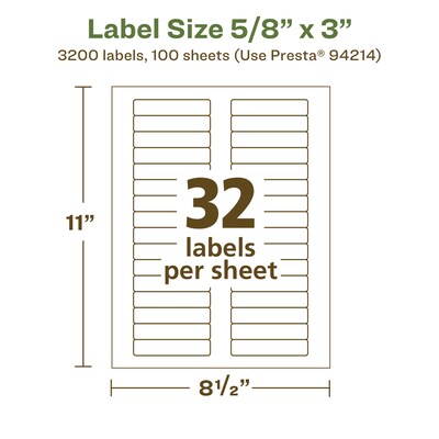 Avery EcoFriendly Laser/Inkjet Rectangle Multipurpose Labels, 5/8" x 3", White, 3200/Box (94214)