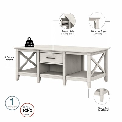 Bush Furniture Key West 47.2" x 23.94" Coffee Table, Linen White Oak (KWT148LW-03)