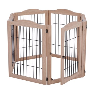 Arf Pets Freestanding 360° Foldable Dog Gate, 2-Panel Extension, 40"W x 31.5"H, Walnut (APDGWM2P)