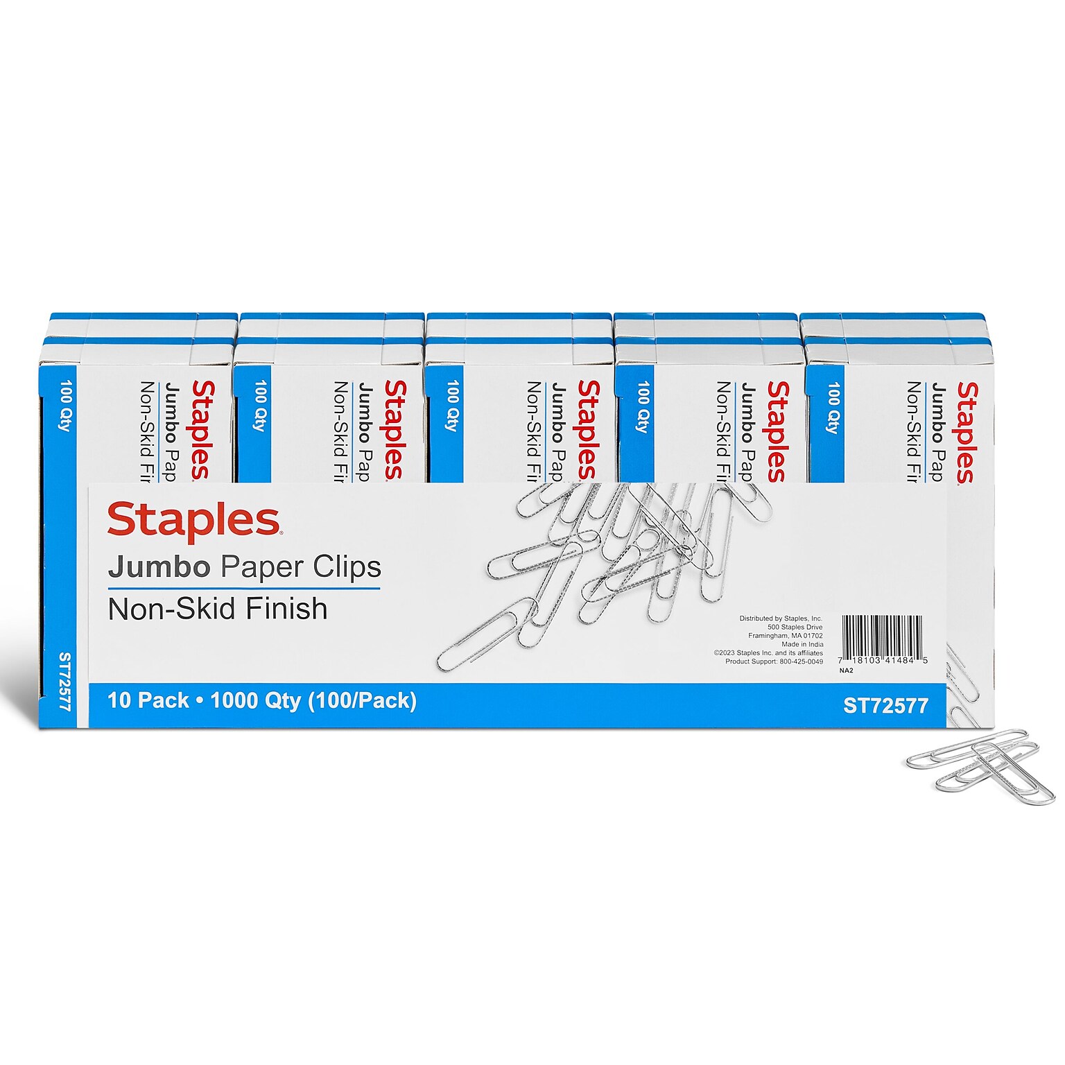 Staples® Jumbo Paper Clips, Nonskid, 100/Box, 10 Boxes/Pack (A7026606/72577)