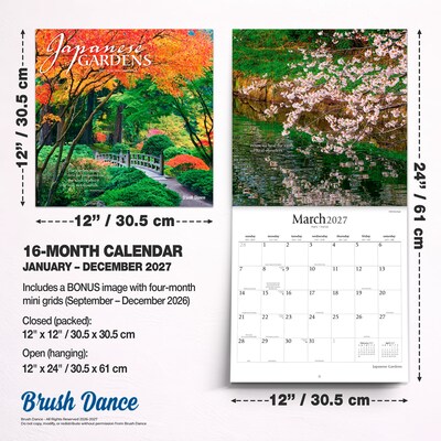 2027 BrownTrout Japanese Gardens 12" x 12" Monthly Wall Calendar (9798330713981)
