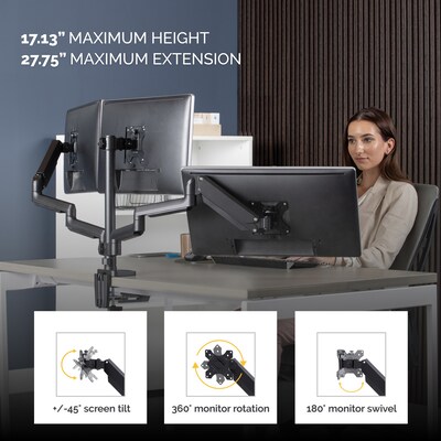 Fellowes Platinum Series Adjustable Triple Arms, Up to 27" Monitor, Black (8042601)