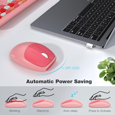 SaharaCase Wireless Ergonomic Keyboard and Laser Mouse Combo, Lime Pink (KB4)